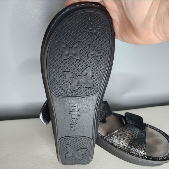 Alegria Karmen Metallic Fun Slip On Sandals 41 Black 10.5-11 US Leather Comfort - Picture 3 of 5